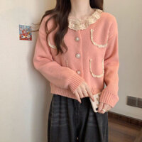 Áo Len Đan Ren hoa xoắn ngọt ngào Áo dệt kim cổ tròn rộng rãi cho nữ cardigan