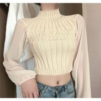 Áo len dáng ngắn croptop MIHAE, áo kiểu nữ hàng Quảng Châu cao cấp