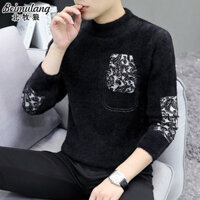 Áo len dày giả lông chồn cao cấp áo len dệt kim thời trang cổ cao nửa phong cách Hàn Quốc Áo len nam giữ ấm thu đông sành điệu