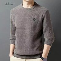 Áo len dày nhung DELMER, Áo chui đầu chắc chắn phù hợp cho nam mùa đông, Áo nam ấm áp đơn giản Áo len vải nhung cổ tròn mùa thu đông