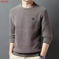 Áo len dày nhung TRÒN, Áo chui đầu cổ tròn chắc chắn cho nam mùa đông, Áo nam ấm áp thông thường Tất cả các trận đấu Áo dệt kim vải nhung nam