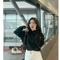 Áo len đen kiểu đính hạt form rộng khoét bên vai tay dài hàng QC TOMBI SHOP