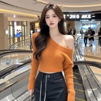 Áo Len Đeo Vai Màu Cam Dài Tay Ngắn Áo Nữ Thu Đông Pháp Cao Cấp Thời Trang Nhẹ Sang Trọng Sang Trọng Sang Trọng Tinh Khiết Desire Phong Cách