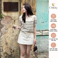 Áo Len Dệt Kẻ Sọc Cổ PoLo Họa Tiết Thêu Ngựa Xinh Xắn Phong Cách Hàn Quốc Vibe Nhẹ Nhàng Vintage Tối Giản, Tiểu Thư