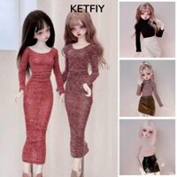 Áo len dệt kim búp bê KETFIY, mặc thường ngày Áo cổ tròn thanh lịch, Phụ kiện DIY chất lượng cao Váy da PU Mini dễ thương cho búp bê 1 / 4 BJD 45cm