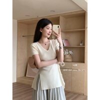 Áo len dệt kim cổ chữ V thiết kế nhẹ nhàng đi lại Hàn Quốc khí chất
