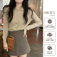 Áo len dệt kim cổ polo dài tay, áo len nữ cúc cài độc đáo kiểu dáng thanh lịch, phong cách hàn quốc Sicily Studio