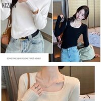 Áo len dệt kim cổ vuông thanh lịch dành cho nữ