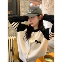 Áo len dệt kim dài tay dệt kim màu chó mỏng Hàn Quốc tương phản thời trang