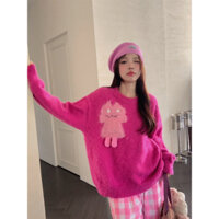 Áo len dệt kim dài tay hình quái vật nhỏ 3 màu đen hồng trắng 2023/Little monster long sleeve knit sweater