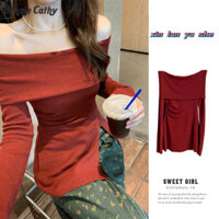 Áo len dệt kim dài tay xẻ một vai mới dành cho nữ Áo len mỏng lệch vai