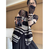 áo len dệt kim kiểu lưới xẻ cổ & xẻ giữa (13011#)