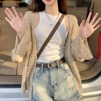 Áo len dệt kim LEADIGOL, Áo Crop Top dài tay mở phía trước, Móc rỗng ấm cúng Boho Phong cách dân tộc Áo sơ mi đi biển nữ đi biển
