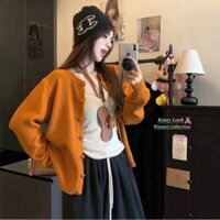 Áo len dệt kim màu cam Áo len dài tay mùa thu dành cho nữ Phiên bản Hàn Quốc Cổ tròn một vành Lo