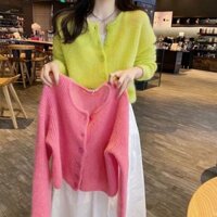 Áo len dệt kim ngắn cổ chữ O pha trộn Áo len Cardigan nữ