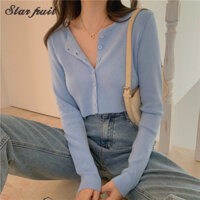 Áo len dệt kim nữ áo khoác mỏng Instagram hot girl lưng cao crop top ngắn