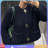 Áo len dệt kim nữ CC Áo len dệt kim có túi Áo len Cardigan crop cổ chữ V sành điệu có túi dáng rộng vừa vặn cho nữ Hợp thời trang cho Đông Nam