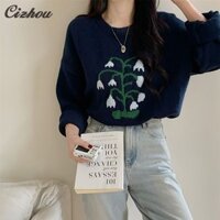 Áo len dệt kim nữ thêu hoa - Thời trang và thoải mái