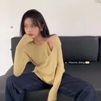 Áo Len Dệt Kim Tay Dài Vạt Lệch Phong Cách Hàn Quốc dáng rộng