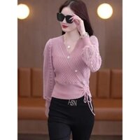 Áo len dệt kim thắt eo khí chất áo mặc trong cổ chữ V cho nữ áo nhỏ dễ phối đẹp mặc ngoài phối trong và mặc Ngoài mẫu mới thu đông