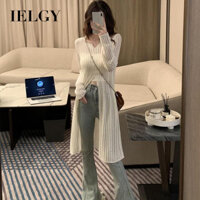 Áo len dệt kim trắng nữ IELGY, áo sơ mi rỗng dáng rộng và mỏng