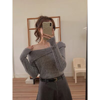 Áo len dệt kim trễ vai cổ vạt lệch điệu đà mặc được nhiều kiểu