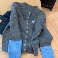 Áo len dệt kim tương phản cho nữ mùa thu đông Áo len màu xám