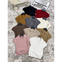 Áo len dệt tay hến cổ bẻ xẻ V