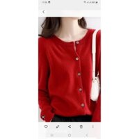 Áo len đỏ cổ tròn cài khuy