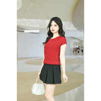 Áo len đỏ cổ tròn tay cộc  vai liền cánh dơi bo gấu AL6632DO