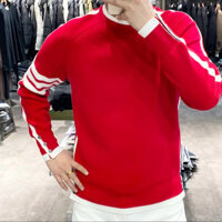 Áo Len Đỏ Dệt Kim Áo Len Nam Năm Mới Đỏ Cổ Tròn Sọc Áo Len Nam Xuân Thu Thời Trang Dạo Phố Slim-fit 38%