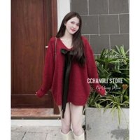 Áo len đỏ ép lông thỏ form rộng phối lưng tim phối nơ đen sau tay dài hàng QC TOMBI SHOP