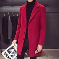 Áo Len Đỏ Mùa Thu Nam Giữa Chiều Dài Áo Len Thanh Niên Phiên Bản Hàn Quốc Hợp Thời Trang Slim-fit Áo Gió Mùa Đông