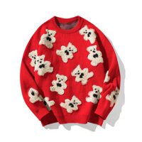 Áo Len Đỏ Nam Mùa Đông 2024 Phong Cách Mới Cổ Tròn Áo Len Nam Dày Ấm Áp Bên Trong Quần Áo