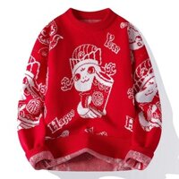 Áo Len Đỏ Nam Thu Đông 2025 Phong Cách Mới Benming Năm Quần Áo Bé Trai Dày Ấm Áp Dạo Phố Dệt Kim Đáy Áo Sơ Mi