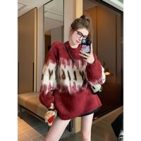 Áo Len Đỏ Nữ 2023 Benming Năm Giáng Sinh Rời Lười Phong Cách Dày Đáy Áo Đan Top