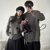 Áo len đôi mùa đông áo nam nữ dài tay màu xám áo nữ đính nơ màu đen thời trang COUPLE LOVE C228