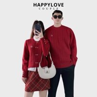 Áo len đôi nam nữ hàn quốc mùa đông HAPPYLOVE áo cặp màu đỏ vải dày đẹp mix chân váy dạ kẻ caro thời trang M163