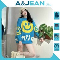 Áo len form rộng hình mặt cười tay dài hàng nhập QC | A&JEAN STORE