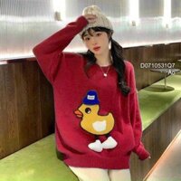 Áo len form rộng kiểu họa tiết phối hình vịt nổi tay dài hàng QC TOMBI SHOP