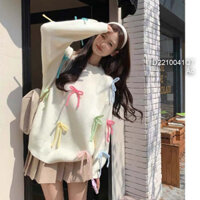 Áo len form rộng tay dài đính nơ màu nổi siêu xinh