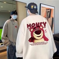 Áo len gấu dâu tây nam đáy rộng quá khổ áo khoác không mũ cổ tròn kiểu mỹ