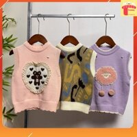 Áo len gile cho bé gái 1-7 tuổi cổ tim và cổ tròn đanh sợi không bai xù điệu đà đáng yêu