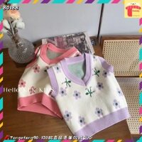 Áo len gile cho bé gái 1-7 tuổi cổ tim và cổ tròn đanh sợi không bai xù điệu đà đáng yêu
