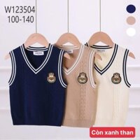 Áo len gile cho bé trai 3-8 tuổi thêu logo phong cách Hàn Quốc đanh sợi không bai xù