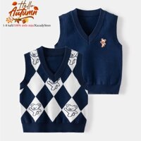 Áo len gile cho bé WELLKIDS áo len ba lỗ bé trai kẻ caro 2 lớp mẫu mới 2024