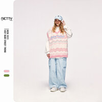 Áo Len Gile Cổ Tim Không Tay Dáng Rộng Dành Cho Nam Nữ Họa Tiết Gợn Sóng Hai Màu