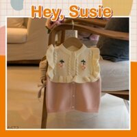 Áo Len Gile Họa Tiết Phối Cổ Bèo Kem Hồng Phong Cách Hàn Quốc, Áo Mùa Đông Bé Gái Từ 9-20kg Hey Susie A672