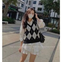 Áo len gile kẻ caro nữ