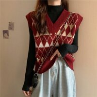 Áo Len Gile Nữ, Áo Gile FreeSize Len Đỏ Caro Sóng Cực Đẹp Hàng Quảng Châu Cao Cấp
